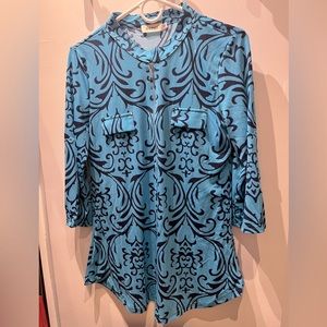 Beipei Blue 3/4 Sleeve Tee with Quarter Zip